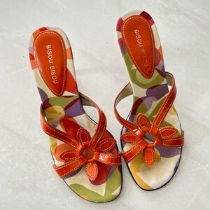 Y2K Orange Flower Heeled Sandals / Size 6 US